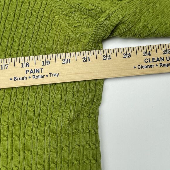 Lands' End Cable Knit Sweater Green V-neck 100% Supima Cotton Women's Size 1X - Picture 7 of 12
